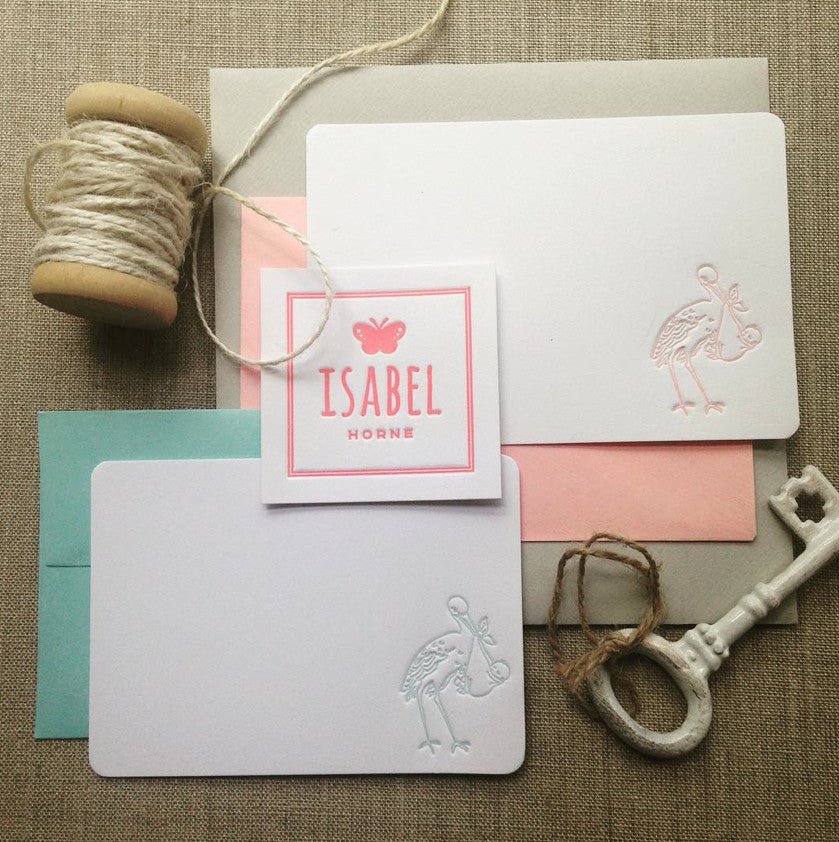 Letterpress Stork Notes